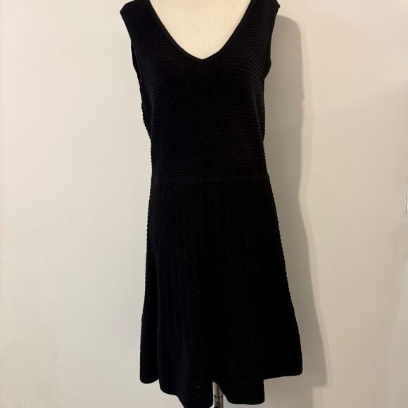 Nine West V Neck Black Fit & Flare Black Dress Medium Knit Cocktail dress - Picture 2 of 13